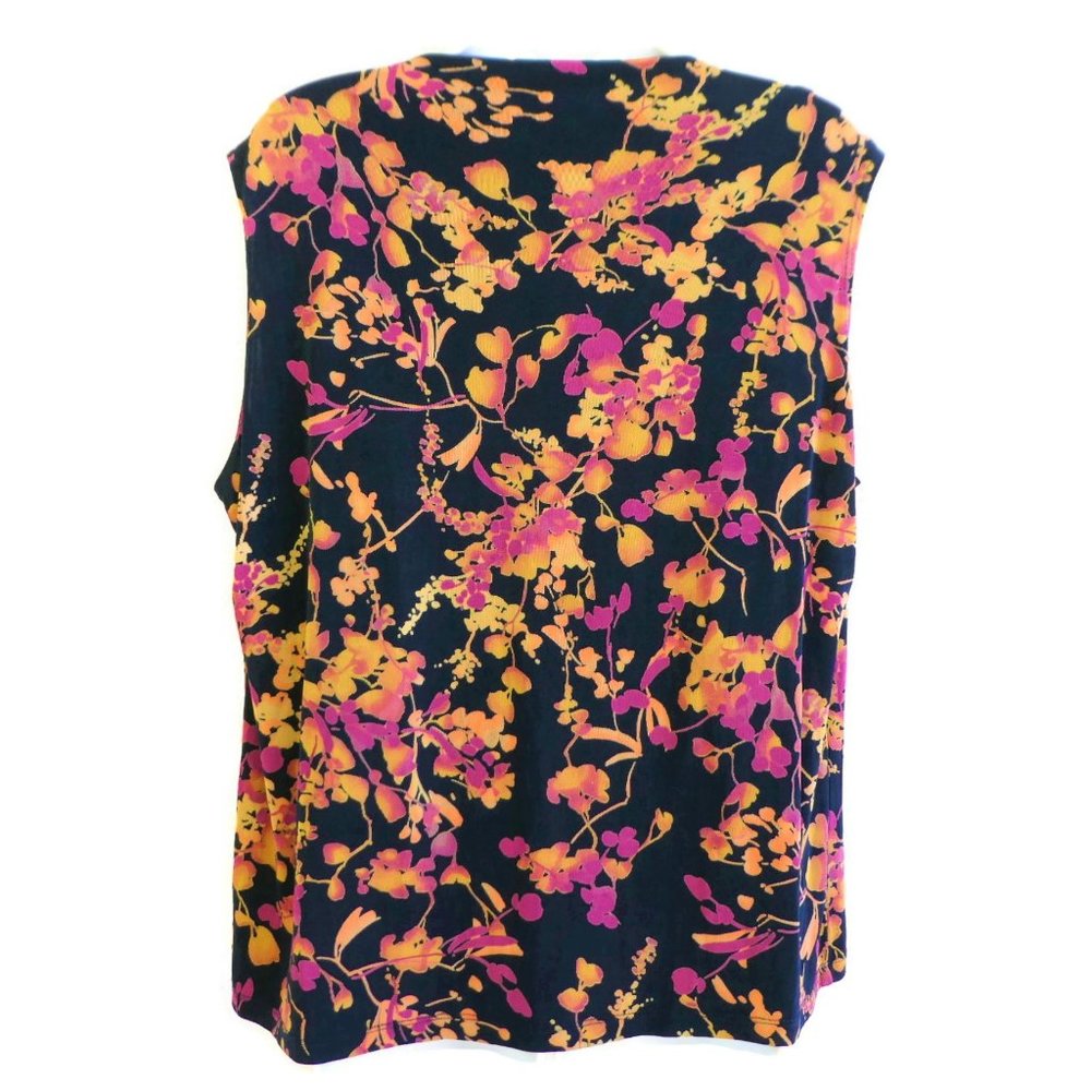 Vintage Jolie Femme USA Draped Neck Floral Top Sleeveless Black Orange Pink XL - Picture 4 of 8